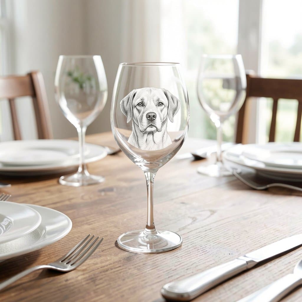 Custom Pet Photo Wine Glass, Etched Design