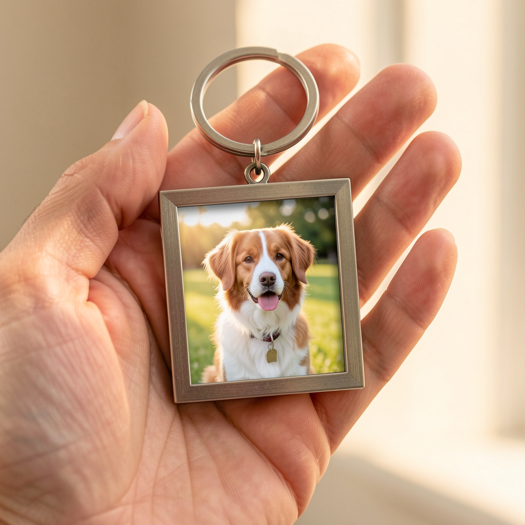 Custom Pet Photo Keychain — Metal Frame
