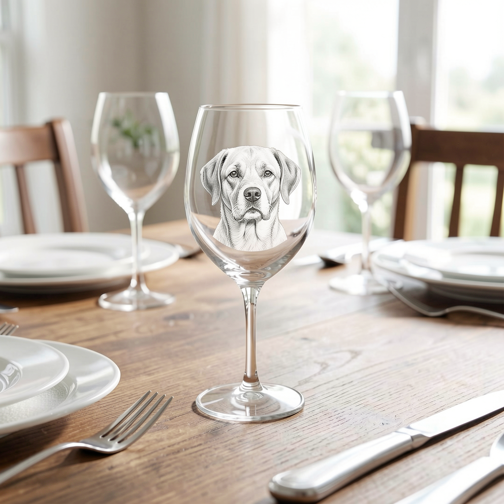 Custom Pet Photo Wine Glass — Etched Design
